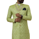 Stunning Citron Green Banarasi Brocade Achkan | Father Son Combo | Perfect for Grooms | Jaipurio Collection